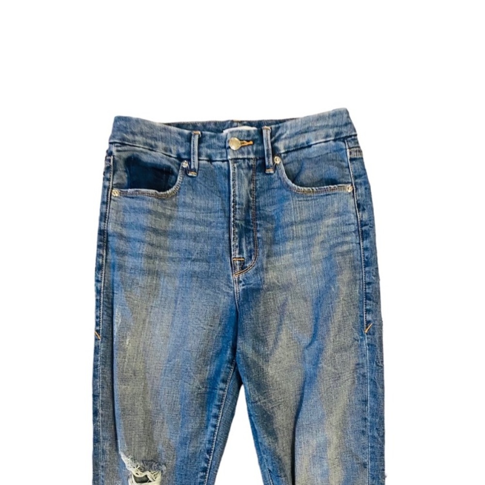 GOOD AMERICAN Good Waist Distressed Raw Hem Skinny Jeans - Picture 4 of 7